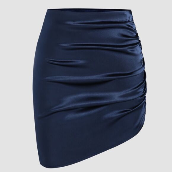 Cider Navy Blue Side Ruched Mini Skirt Size Small - Picture 1 of 8